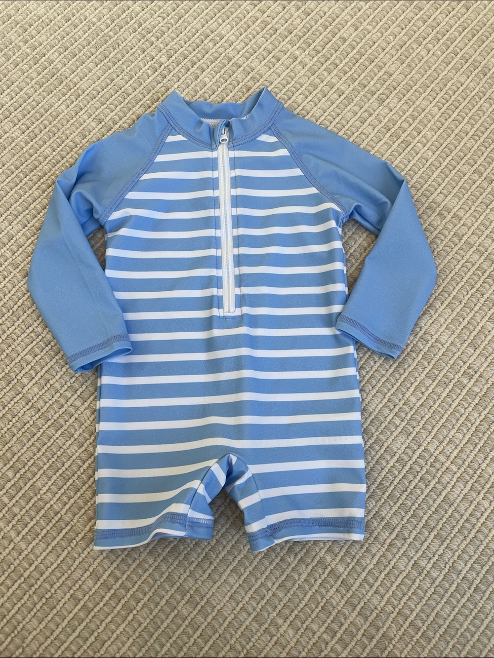 Blue Stripe Kids Long-Sleeve Swim Romper